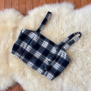 Blue Plaid Button Up Crop Tank Top